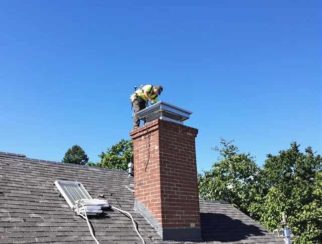 Margate Chimney Sweep technician measuring a chimney cap in Margate, FL