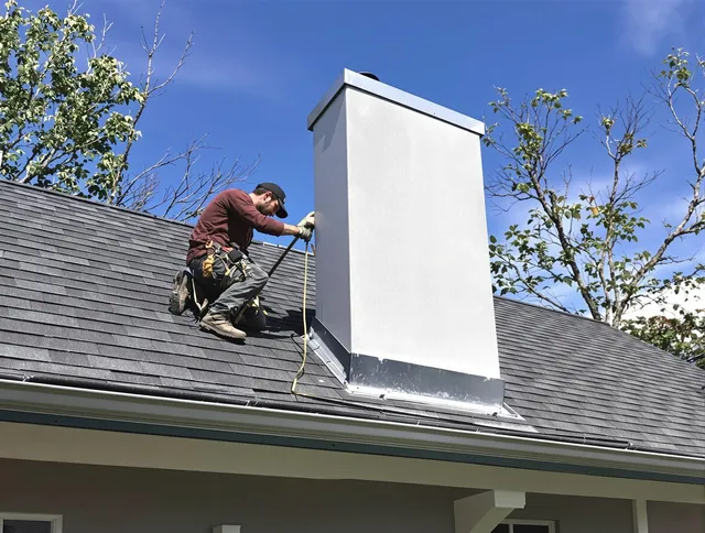 Margate Chimney Sweep team member finishing chimney construction in Margate, FL