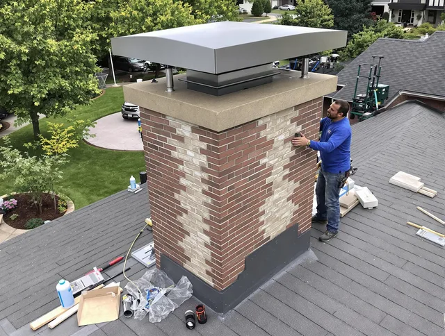 Margate Chimney Sweep team working on a custom chimney remodel in Margate, FL
