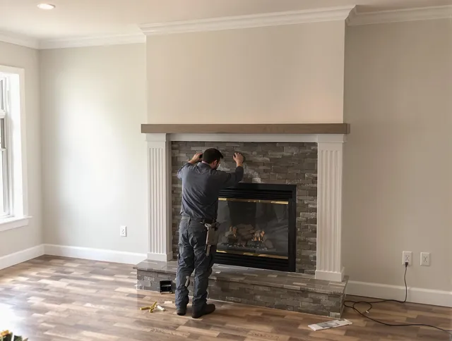 Margate Chimney Sweep finishing a custom fireplace install in Margate, FL